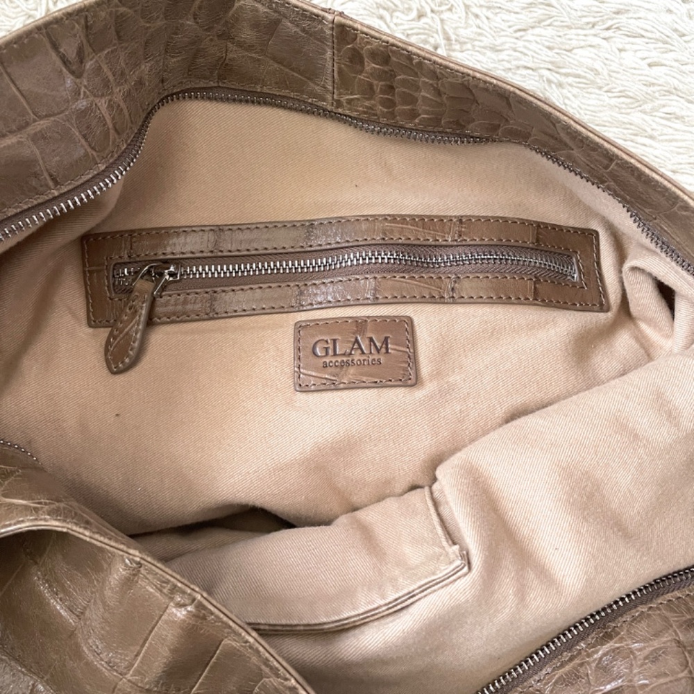🛑 Taupe Croc Embossed Leather Slouchy Crescent Purse - HUGE! - Picture 3 of 8